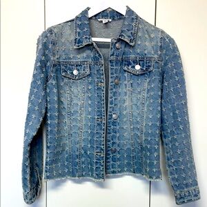 Tribal distressed denim jacket